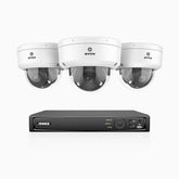 HZ804 - Kit de surveillance 4K à 4 canaux avec 3 PoE caméras, Zoom optique 4X, vision nocturne à deux lumières, détection de mouvement 2.0, Microphone intégré, sirène et alarme stroboscopique